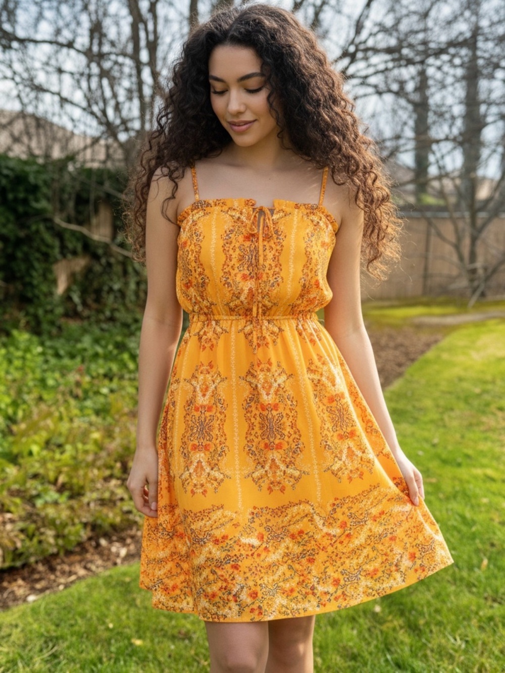 Sunny Yellow Sundress🌺 with Spaghetti Straps for Casual Wear ( Brand AUW )
